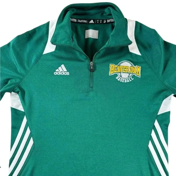 Adidas Beaver Dam Baseball Green 1/4 Zip Pullover Long Sleeve Shirt Adult S - Picture 2 of 10